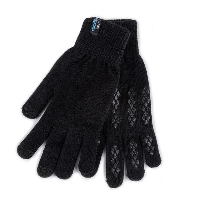 totes Mens Stretch Knitted SmarTouch Gloves Black Extra Image 2